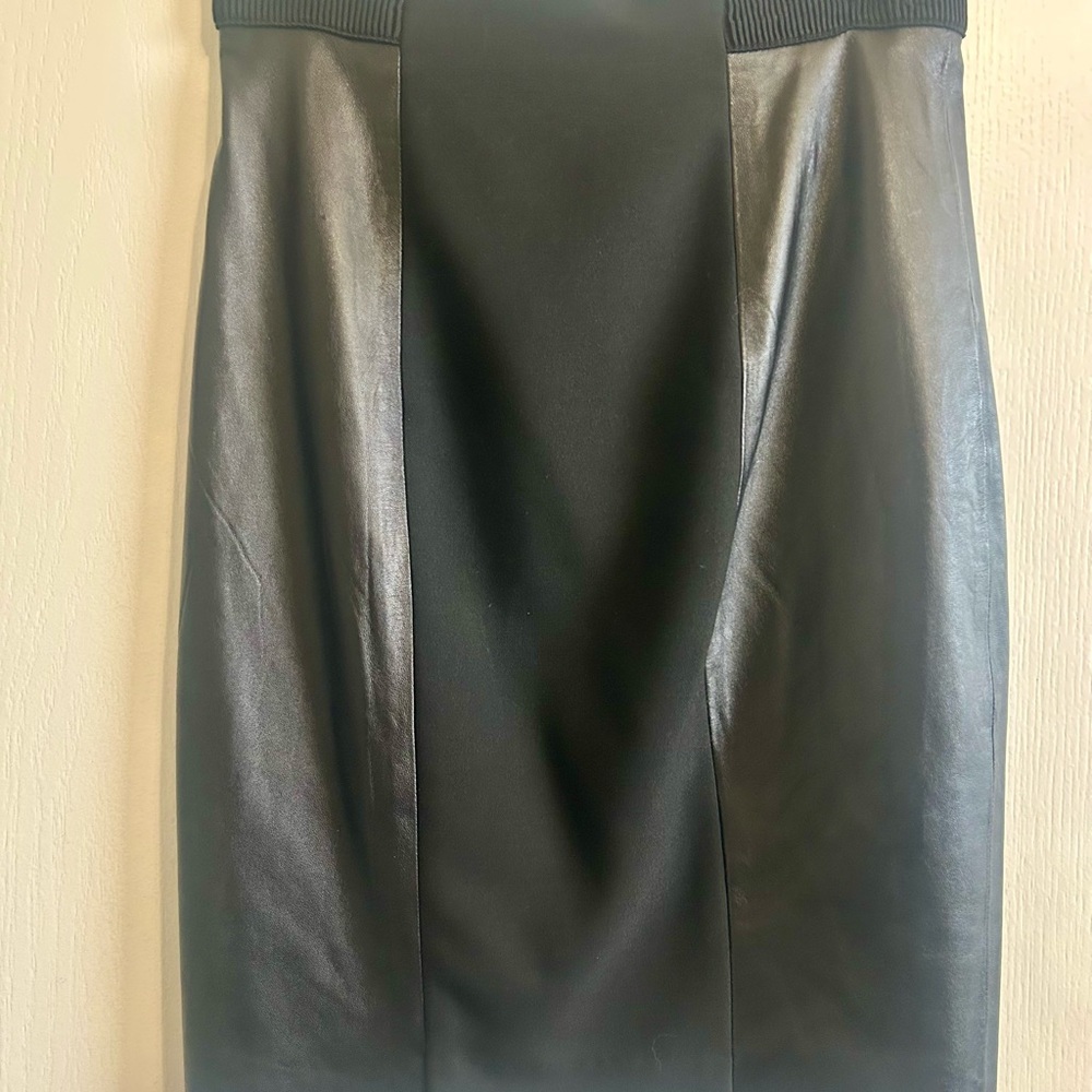 Tracy Reese Black Leather Panel Pencil Skirt